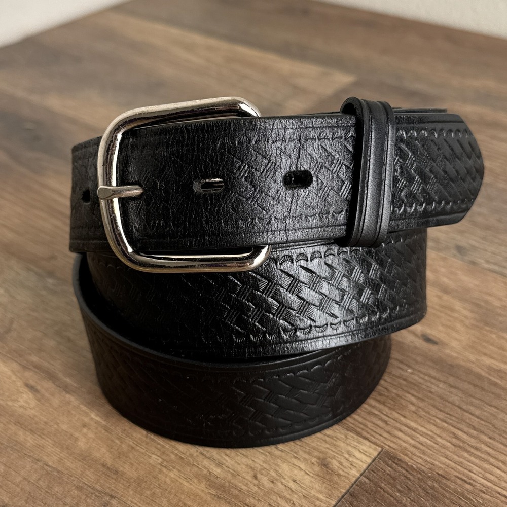 Vintage Ranger Belt Co‎ Western Leather Belt Basketweave Tooled Mens Black 42